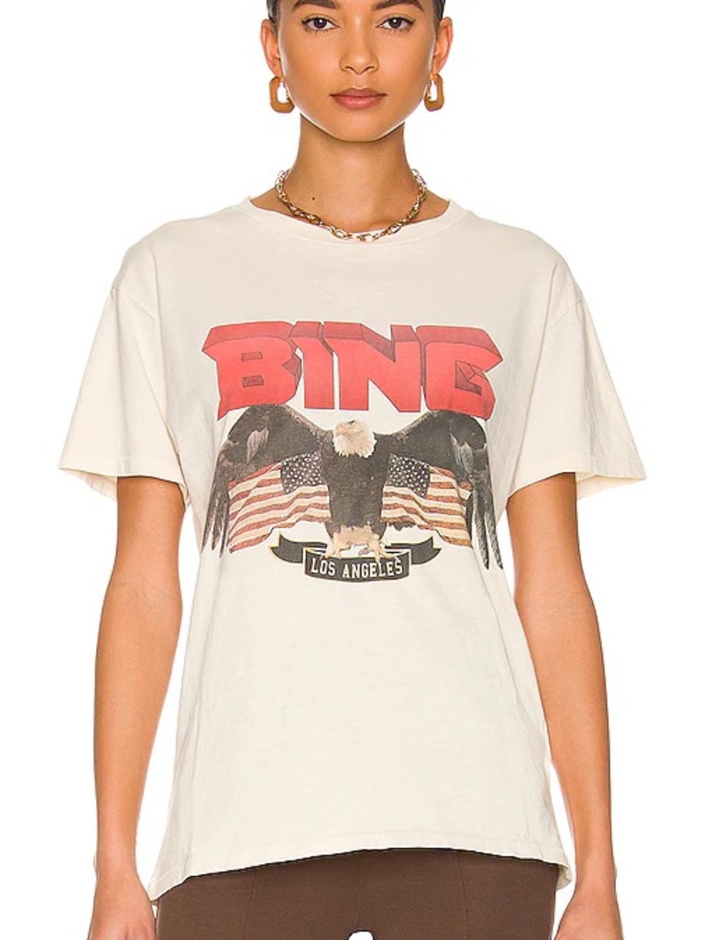 Anine Bing Sz M Vintage Graphic Off White Eagle Logo Short Sleeves Tee Shirt